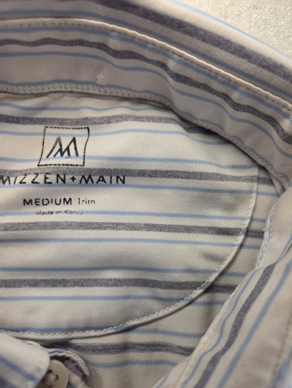 Mizzen+Main Polo Mens Medium Trim White Gray Blue Stripe Golf - Picture 2 of 7